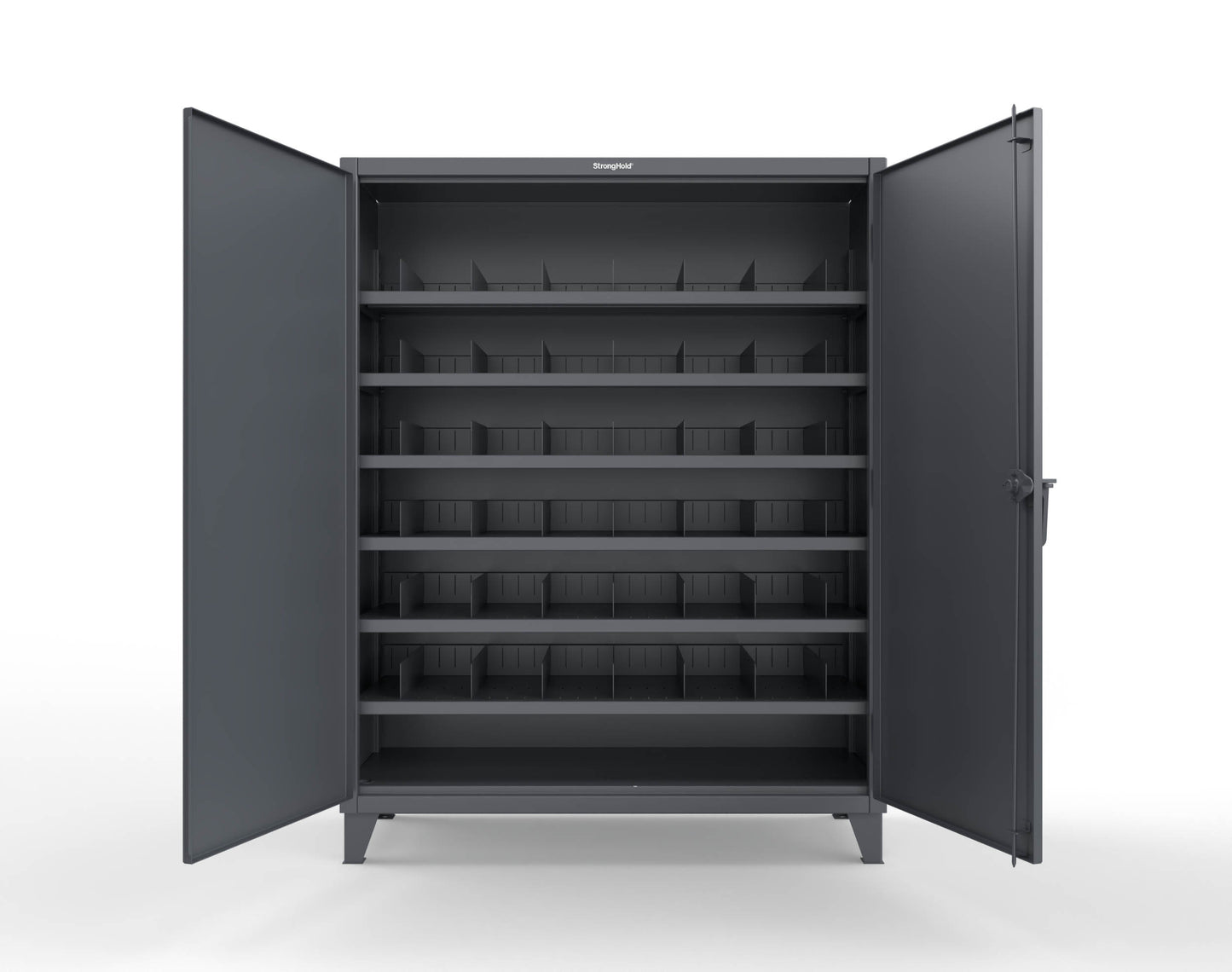 Extreme Duty 12 GA Cabinet with 6 Shelves, Shelf Dividers - 60 In. W x 24 In. D x 78 In. H - 56-246PH-42VD-7024