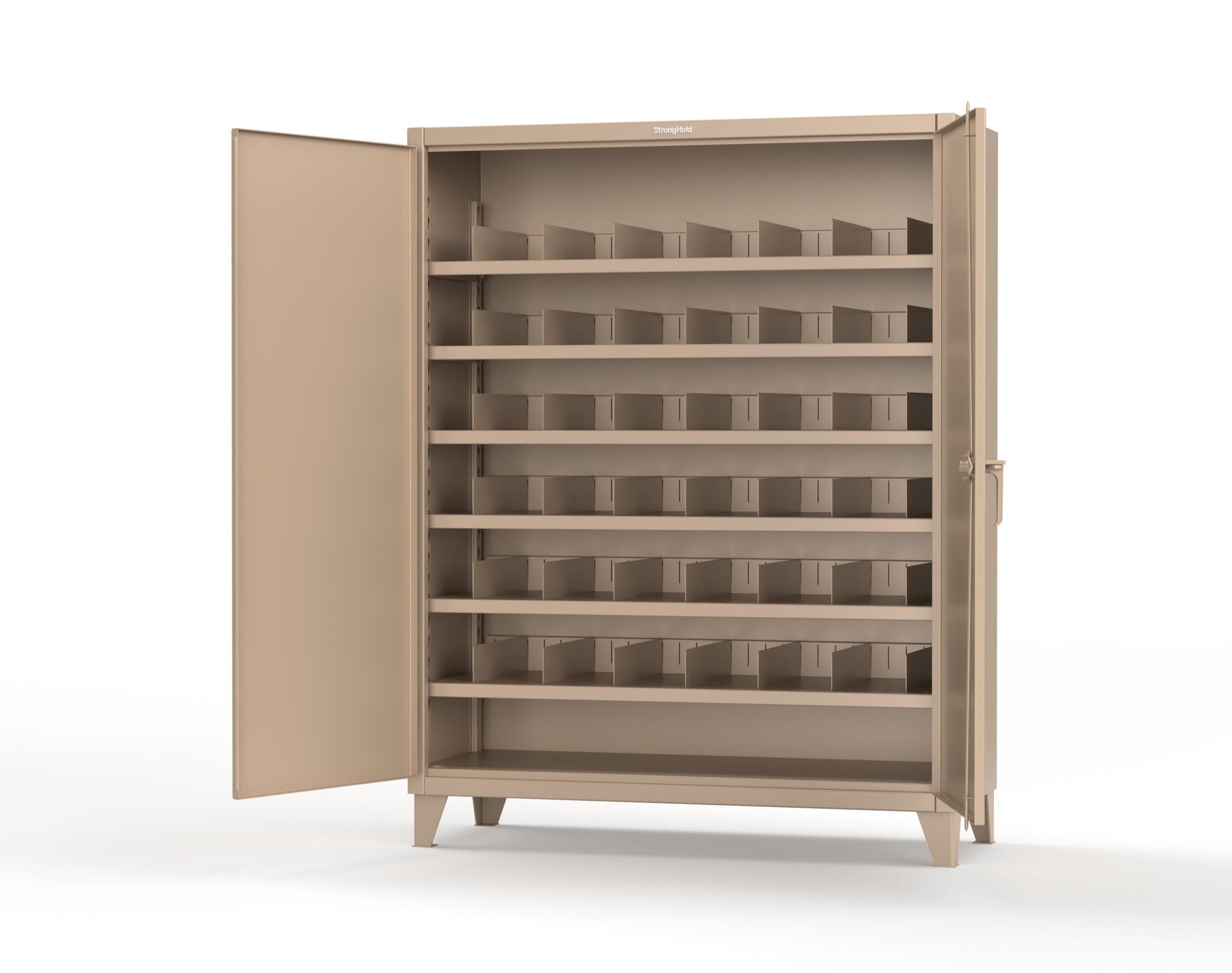 Extreme Duty 12 GA Cabinet with 6 Shelves, Shelf Dividers - 60 In. W x 24 In. D x 78 In. H - 56-246PH-42VD-1019