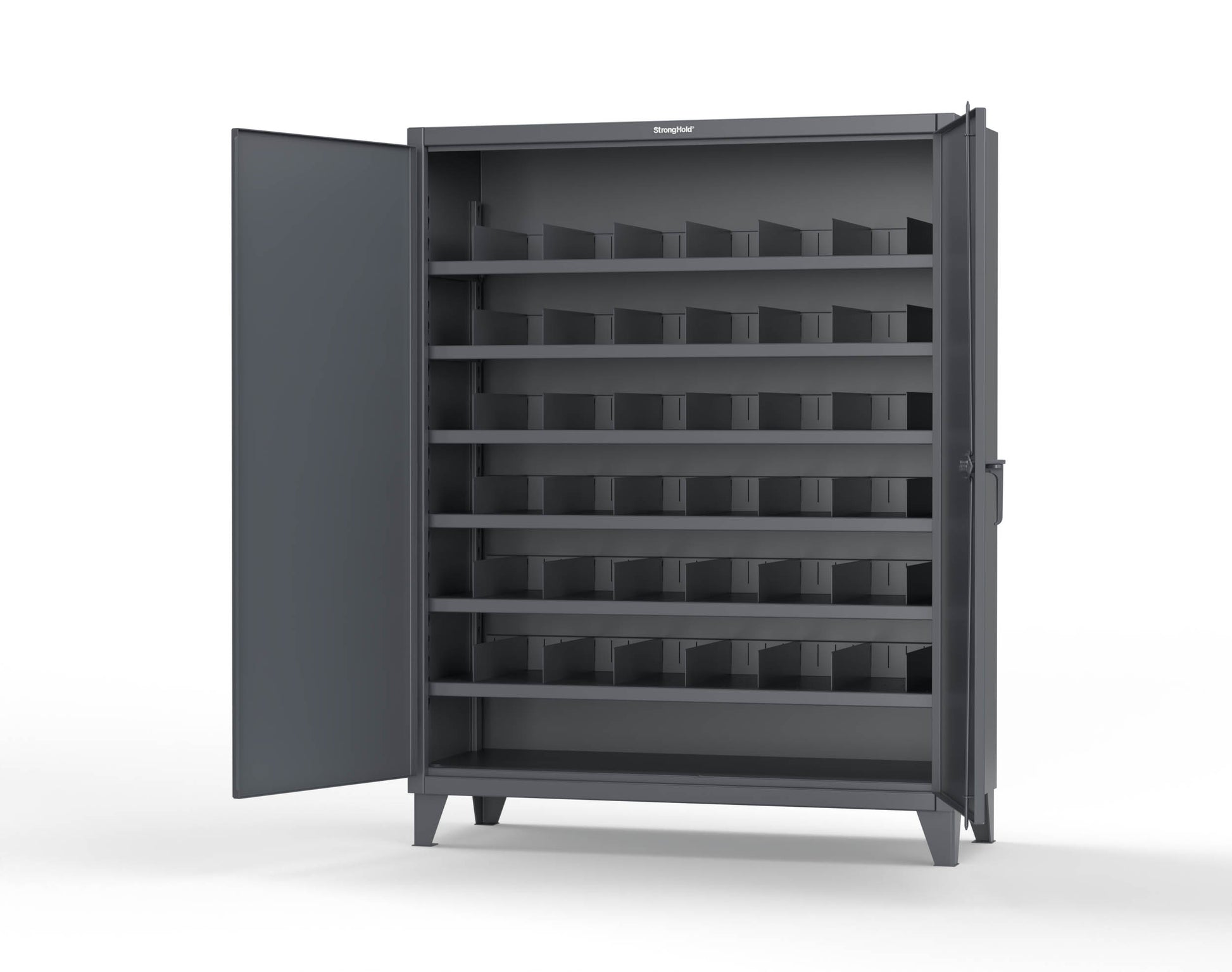 Extreme Duty 12 GA Cabinet with 6 Shelves, Shelf Dividers - 60 In. W x 24 In. D x 78 In. H - 56-246PH-42VD-7024