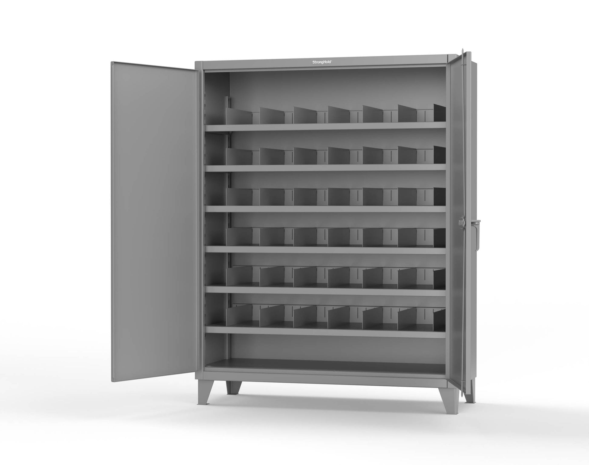 Extreme Duty 12 GA Cabinet with 6 Shelves, Shelf Dividers - 60 In. W x 24 In. D x 78 In. H - 56-246PH-42VD-7037