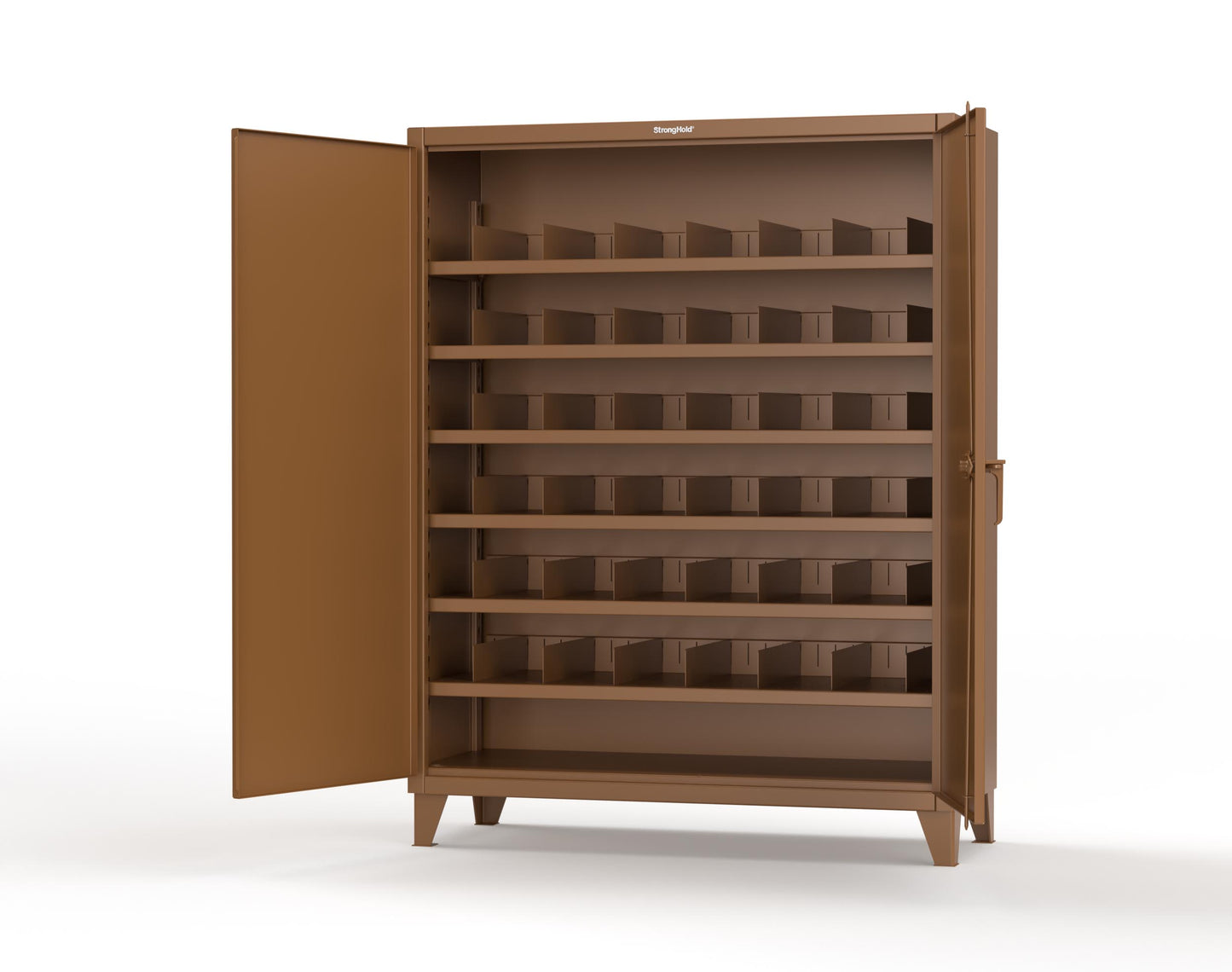 Extreme Duty 12 GA Cabinet with 6 Shelves, Shelf Dividers - 60 In. W x 24 In. D x 78 In. H - 56-246PH-42VD-8008