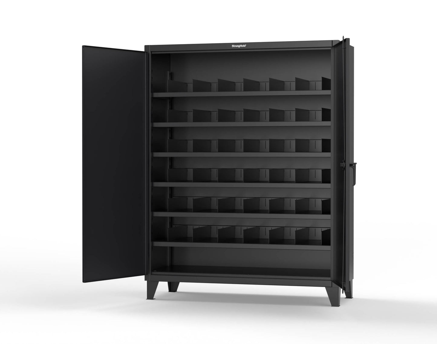 Extreme Duty 12 GA Cabinet with 6 Shelves, Shelf Dividers - 60 In. W x 24 In. D x 78 In. H - 56-246PH-42VD-9005