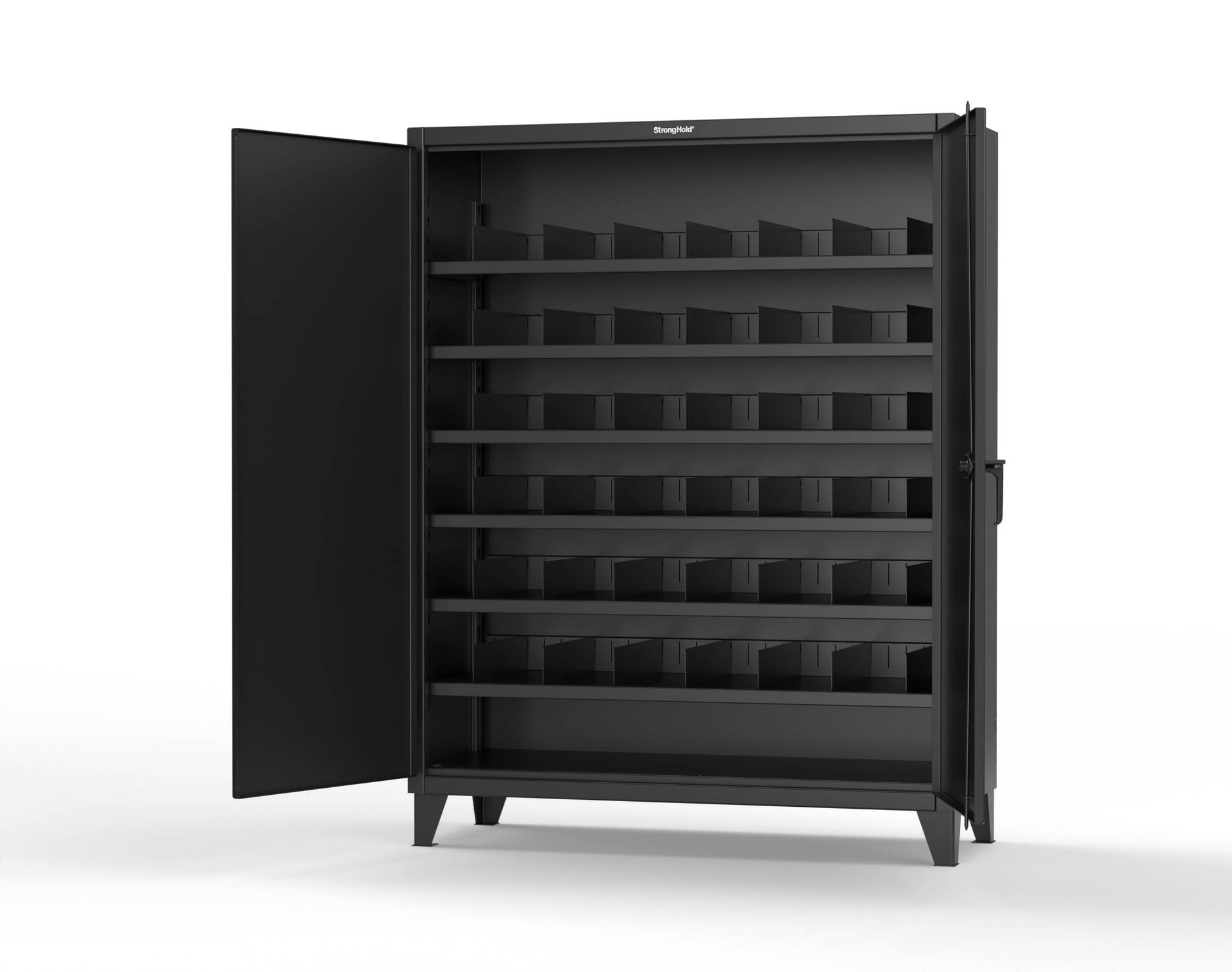 Extreme Duty 12 GA Cabinet with 6 Shelves, Shelf Dividers - 60 In. W x 24 In. D x 78 In. H - 56-246PH-42VD-9005