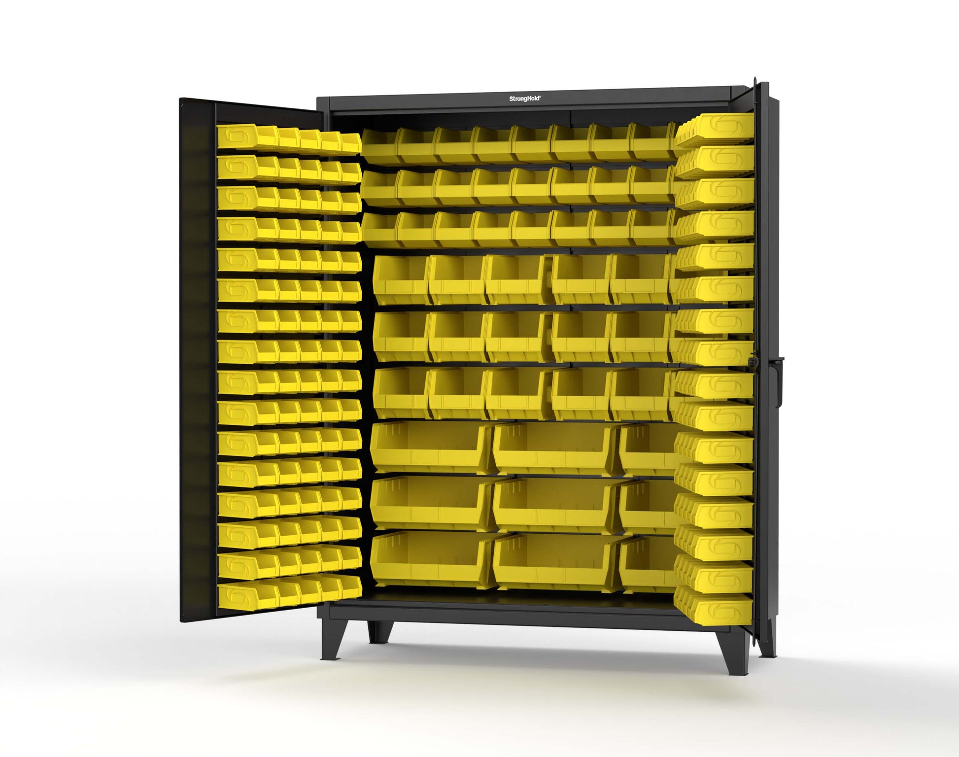 Extreme Duty 12 GA Industrial Cabinet with Multiple Sized Bins - 60 In. W x 24 In. D x 78 In. H - 56-BB-240-MOD-9005