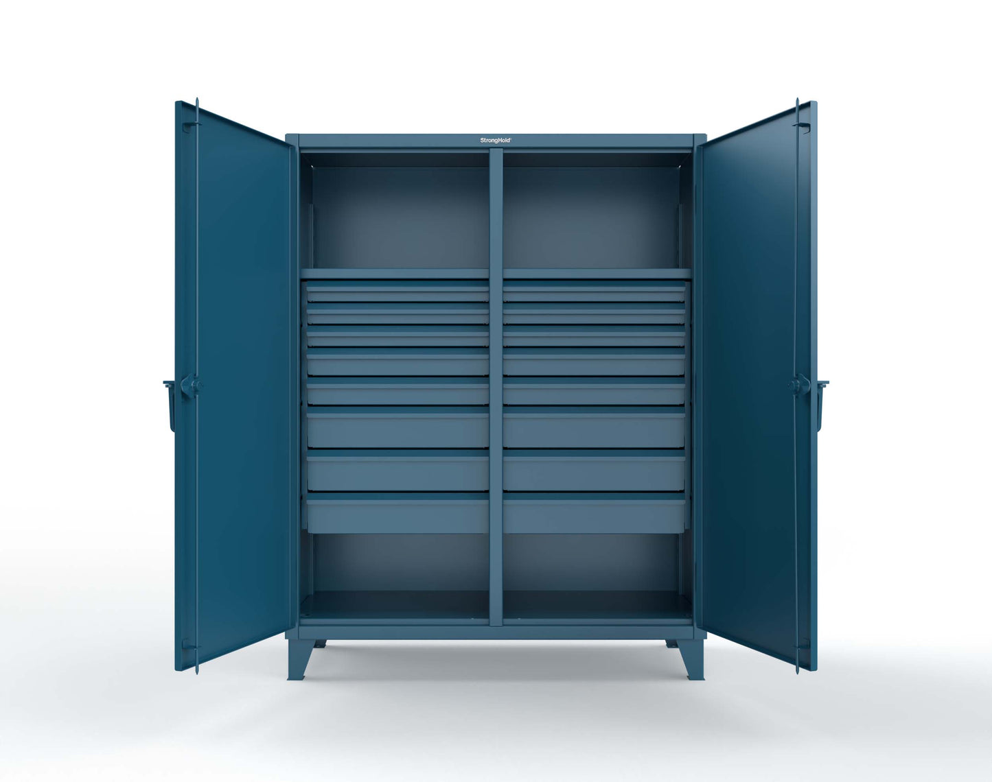 Extreme Duty 12 GA Double Shift Cabinet with 16 Drawers, 2 Shelves - 60 In. W x 24 In. D x 78 In. H - 56-DS-242-16DB-5001