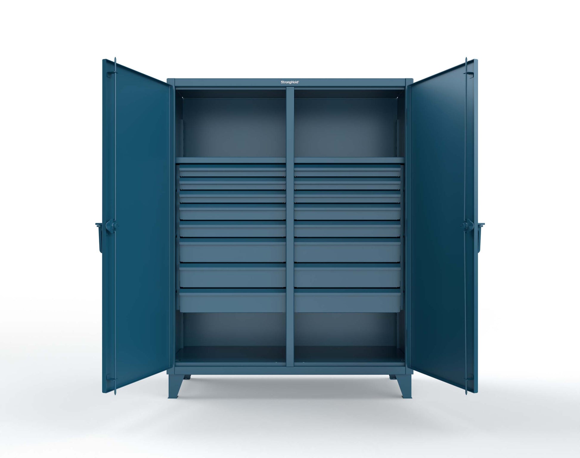 Extreme Duty 12 GA Double Shift Cabinet with 16 Drawers, 2 Shelves - 60 In. W x 24 In. D x 78 In. H - 56-DS-242-16DB-5001