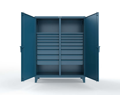 Extreme Duty 12 GA Double Shift Cabinet with 16 Drawers, 2 Shelves - 60 In. W x 24 In. D x 78 In. H - 56-DS-242-16DB-5001