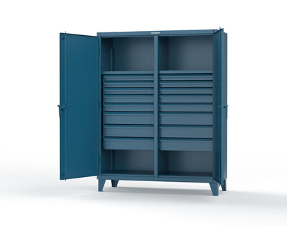 Extreme Duty 12 GA Double Shift Cabinet with 16 Drawers, 2 Shelves - 60 In. W x 24 In. D x 78 In. H - 56-DS-242-16DB-5001