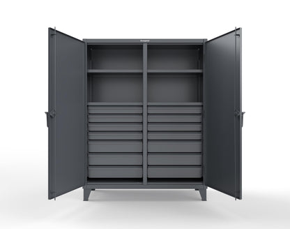 Extreme Duty 12 GA Double Shift Cabinet with 14 Drawers, 4 Shelves - 60 In. W x 24 In. D x 78 In. H - 56-DS-244-14DB-7024