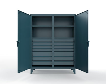 Extreme Duty 12 GA Double Shift Cabinet with 14 Drawers, 4 Shelves - 60 In. W x 24 In. D x 78 In. H - 56-DS-244-14DB-5001