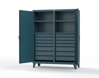 Extreme Duty 12 GA Double Shift Cabinet with 14 Drawers, 4 Shelves - 60 In. W x 24 In. D x 78 In. H - 56-DS-244-14DB-5001