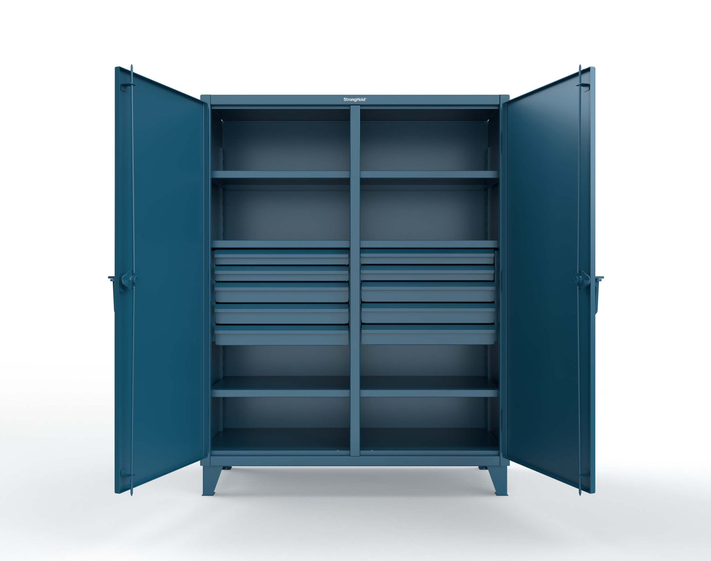 Extreme Duty 12 GA Double Shift Cabinet with 10 Drawers, 6 Shelves - 60 In. W x 24 In. D x 78 In. H - 56-DS-246-10DB-5001