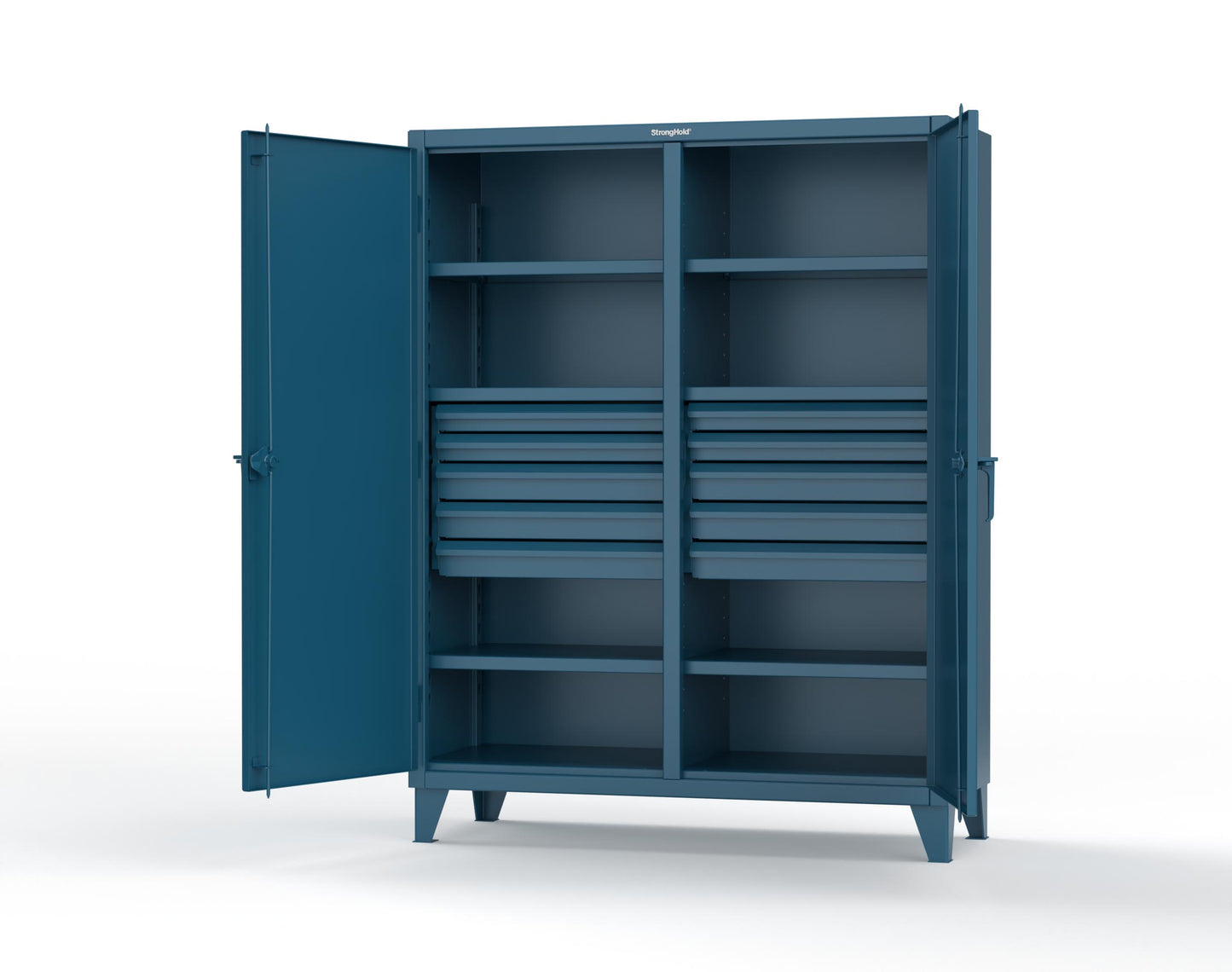 Extreme Duty 12 GA Double Shift Cabinet with 10 Drawers, 6 Shelves - 60 In. W x 24 In. D x 78 In. H - 56-DS-246-10DB-5001