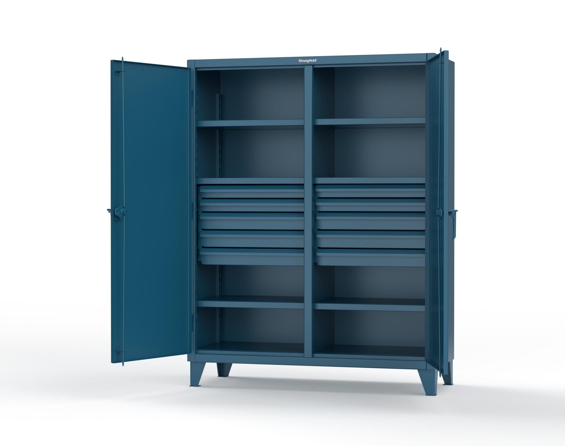 Extreme Duty 12 GA Double Shift Cabinet with 10 Drawers, 6 Shelves - 60 In. W x 24 In. D x 78 In. H - 56-DS-246-10DB-5001