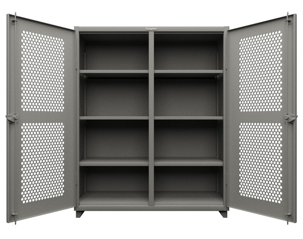 Extra Heavy Duty 14 GA Double Shift Ventilated (Hex) Cabinet with 6 Shelves - 60 In. W x 24 In. D x 75 In. H