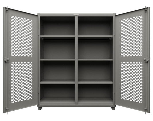 Extra Heavy Duty 14 GA Double Shift Ventilated (Hex) Cabinet with 6 Shelves - 60 In. W x 24 In. D x 75 In. H