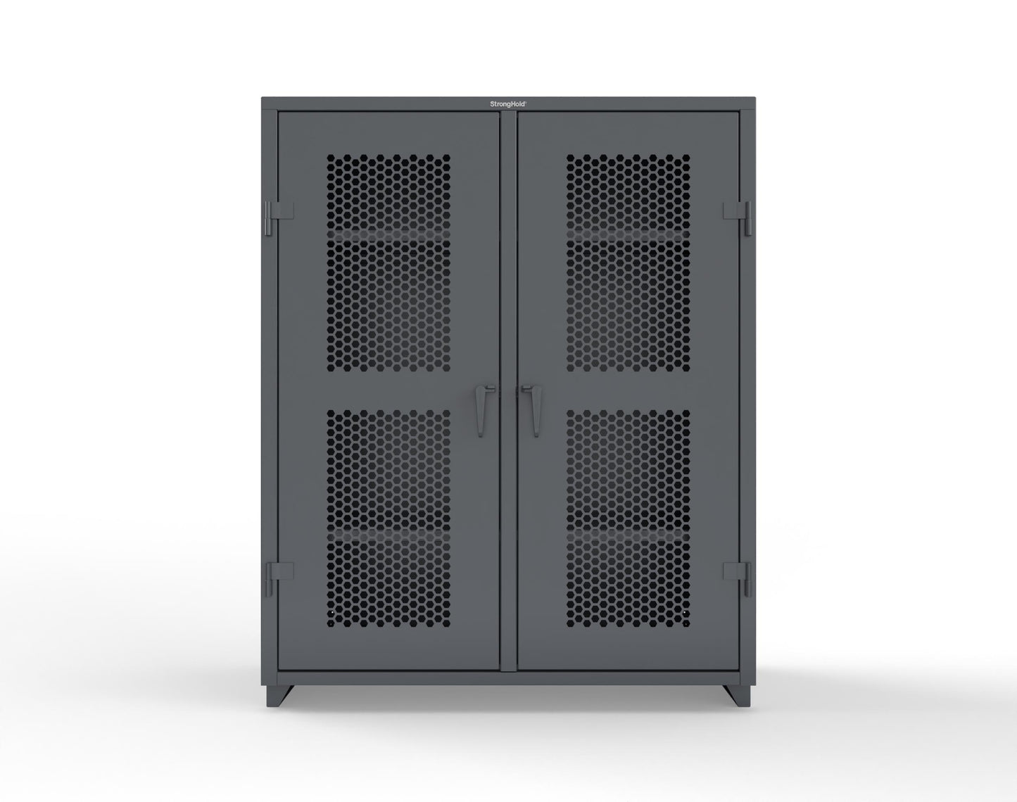 Extra Heavy Duty 14 GA Double Shift Ventilated (Hex) Cabinet with 6 Shelves - 60 In. W x 24 In. D x 75 In. H - 56-DS-H-246-L-7024