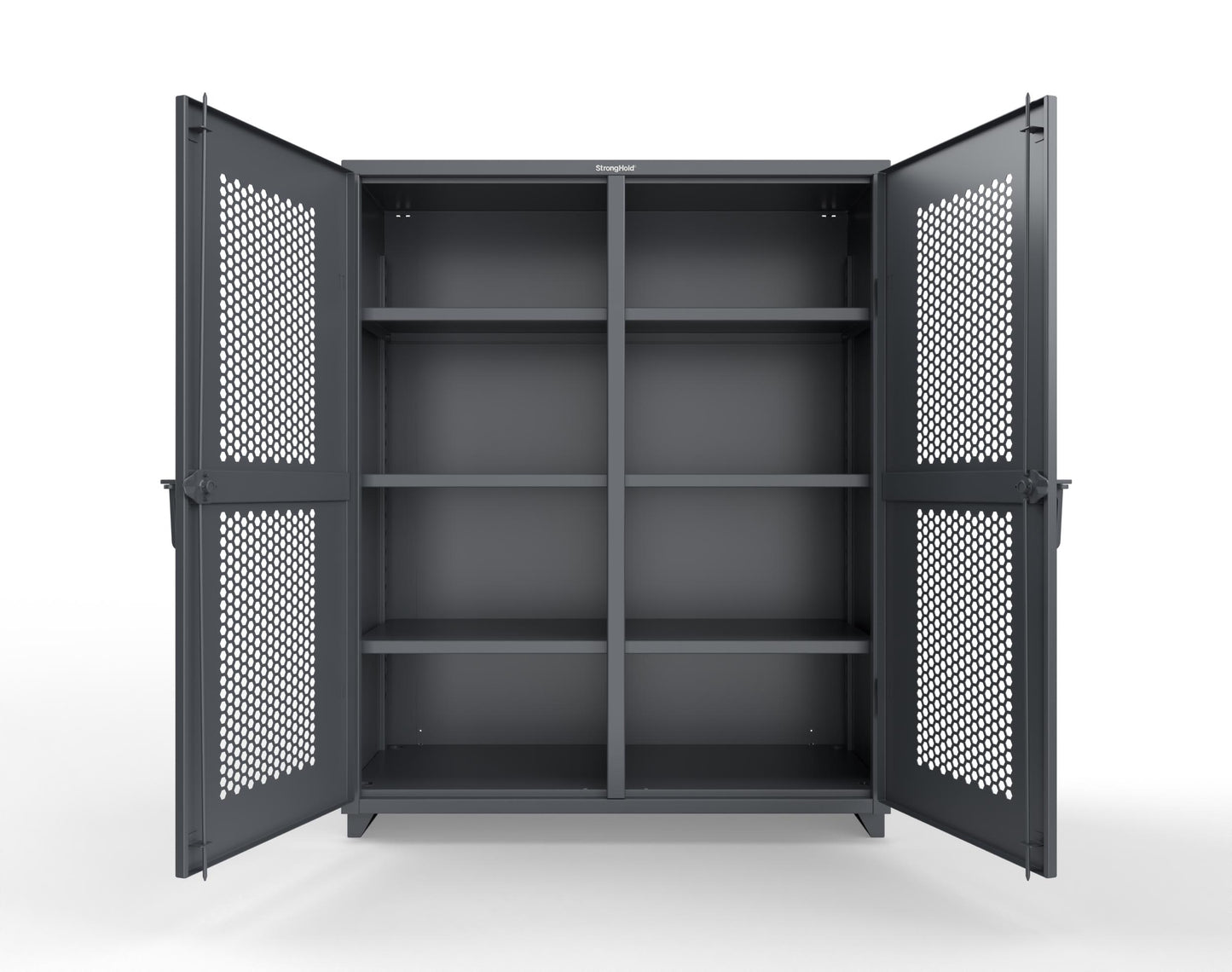 Extra Heavy Duty 14 GA Double Shift Ventilated (Hex) Cabinet with 6 Shelves - 60 In. W x 24 In. D x 75 In. H - 56-DS-H-246-L-7024