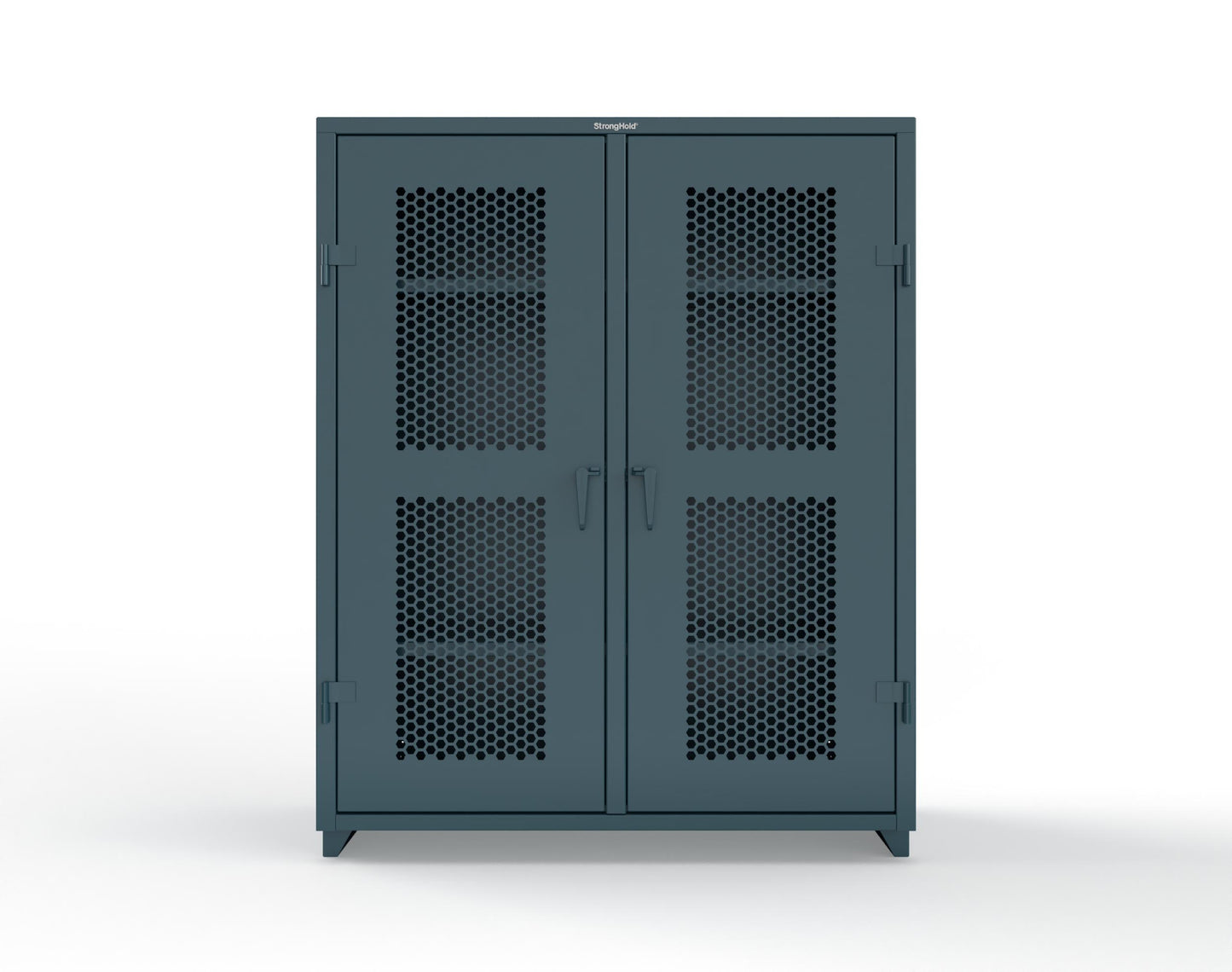 Extra Heavy Duty 14 GA Double Shift Ventilated (Hex) Cabinet with 6 Shelves - 60 In. W x 24 In. D x 75 In. H - 56-DS-H-246-L-5001