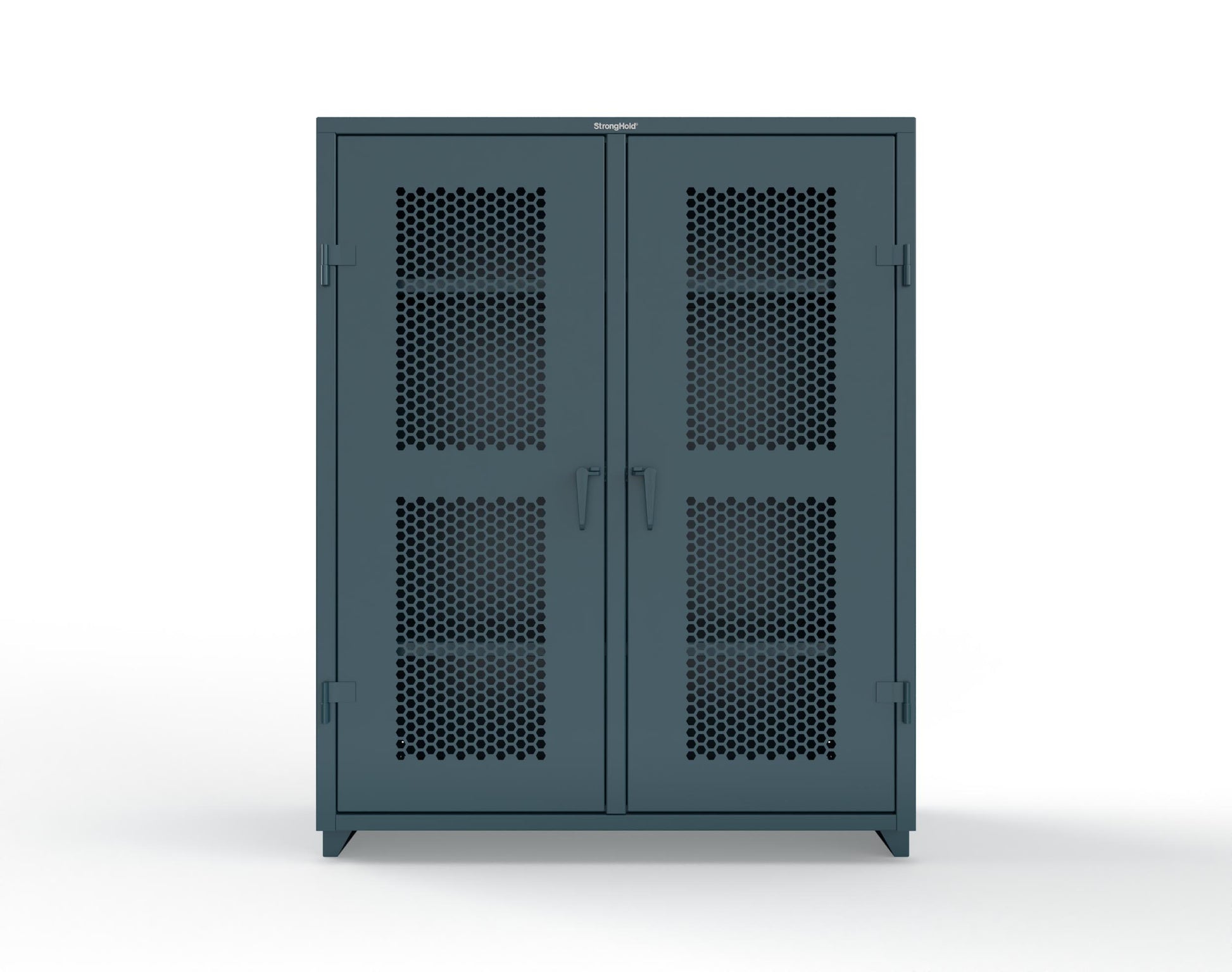 Extra Heavy Duty 14 GA Double Shift Ventilated (Hex) Cabinet with 6 Shelves - 60 In. W x 24 In. D x 75 In. H - 56-DS-H-246-L-5001