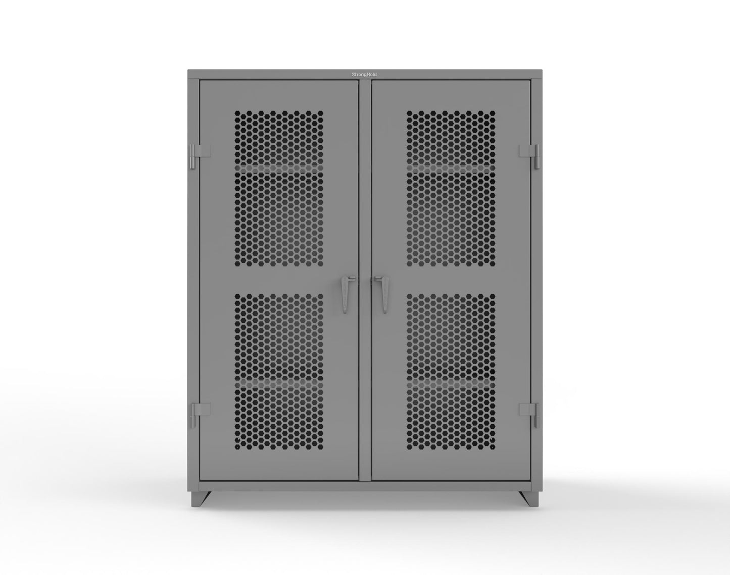 Extra Heavy Duty 14 GA Double Shift Ventilated (Hex) Cabinet with 6 Shelves - 60 In. W x 24 In. D x 75 In. H - 56-DS-H-246-L-7037