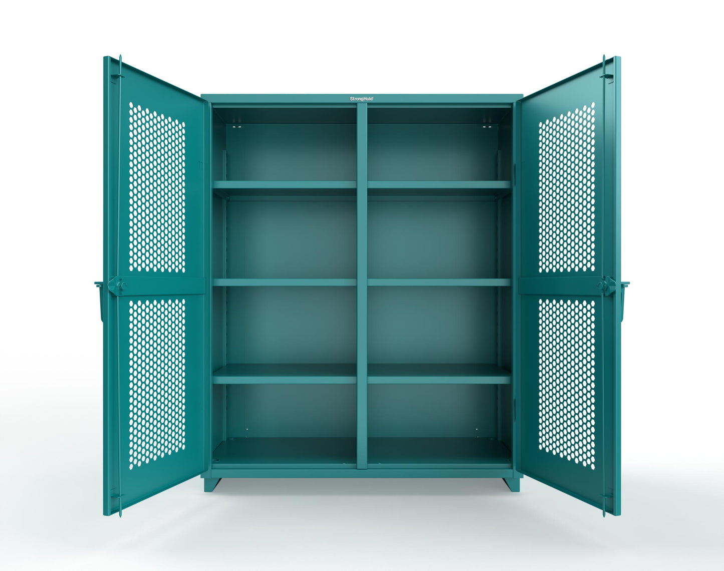 Extra Heavy Duty 14 GA Double Shift Ventilated (Hex) Cabinet with 6 Shelves - 60 In. W x 24 In. D x 75 In. H - 56-DS-H-246-L-5021