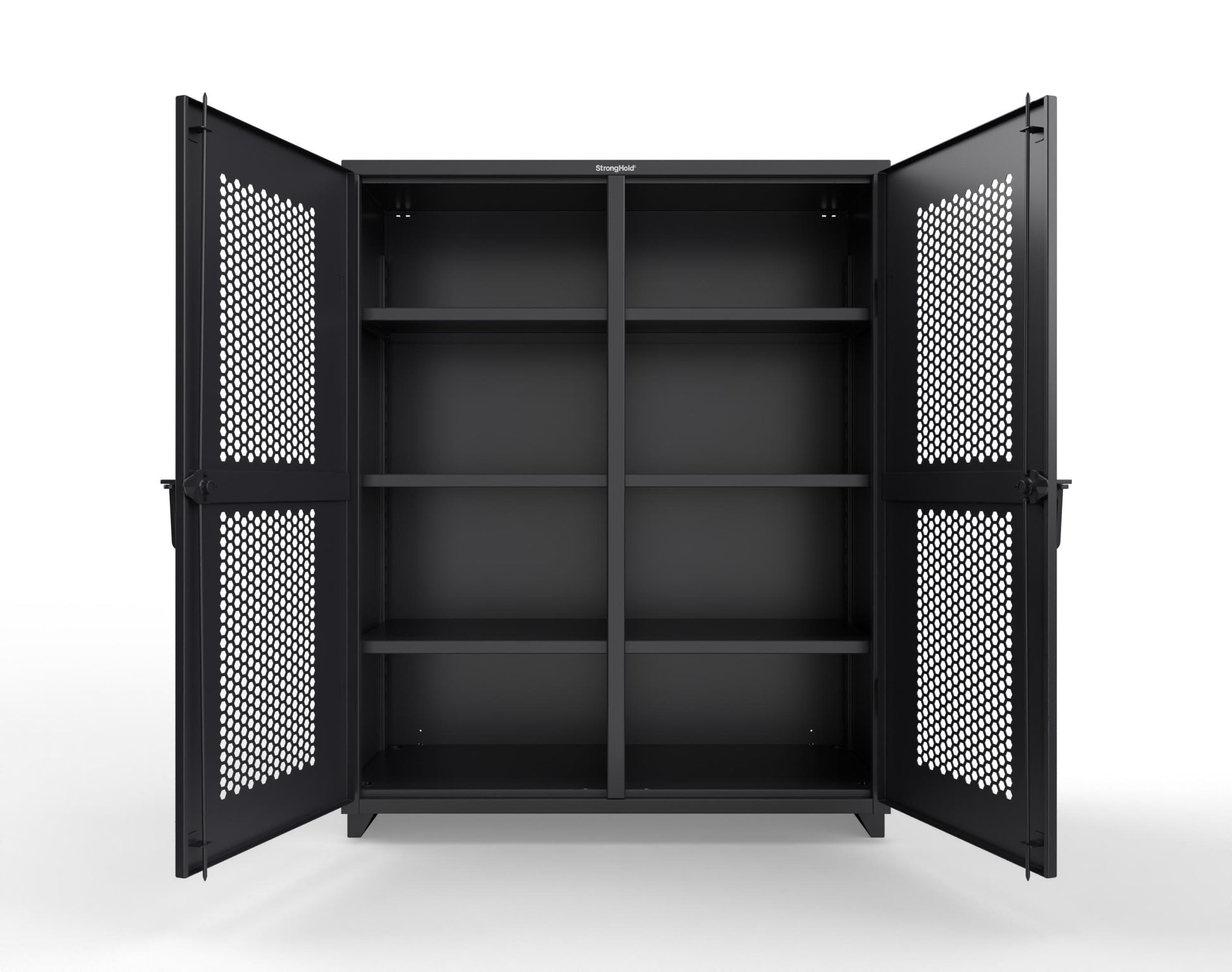 Extra Heavy Duty 14 GA Double Shift Ventilated (Hex) Cabinet with 6 Shelves - 60 In. W x 24 In. D x 75 In. H - 56-DS-H-246-L-9005