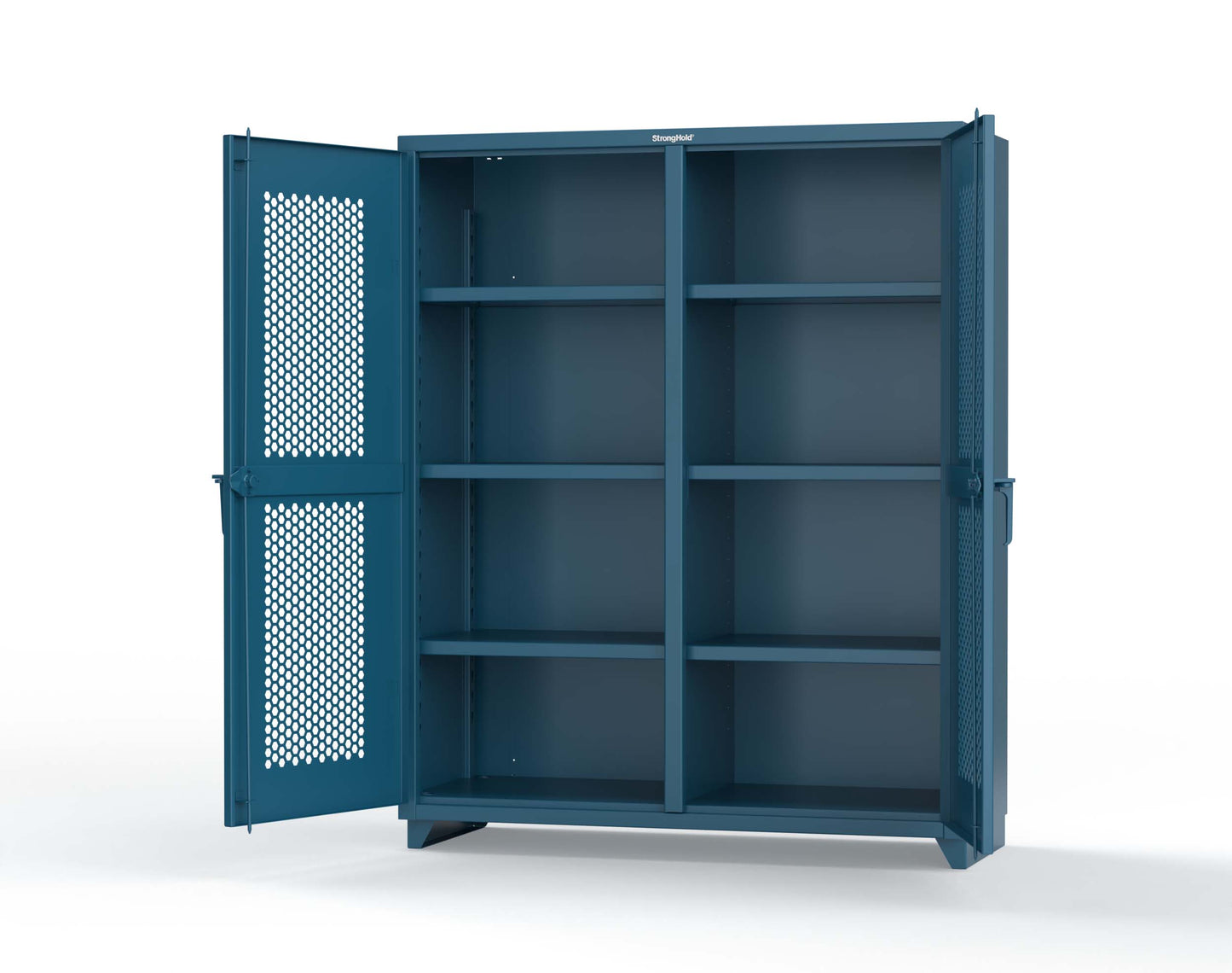 Extra Heavy Duty 14 GA Double Shift Ventilated (Hex) Cabinet with 6 Shelves - 60 In. W x 24 In. D x 75 In. H - 56-DS-H-246-L-5001