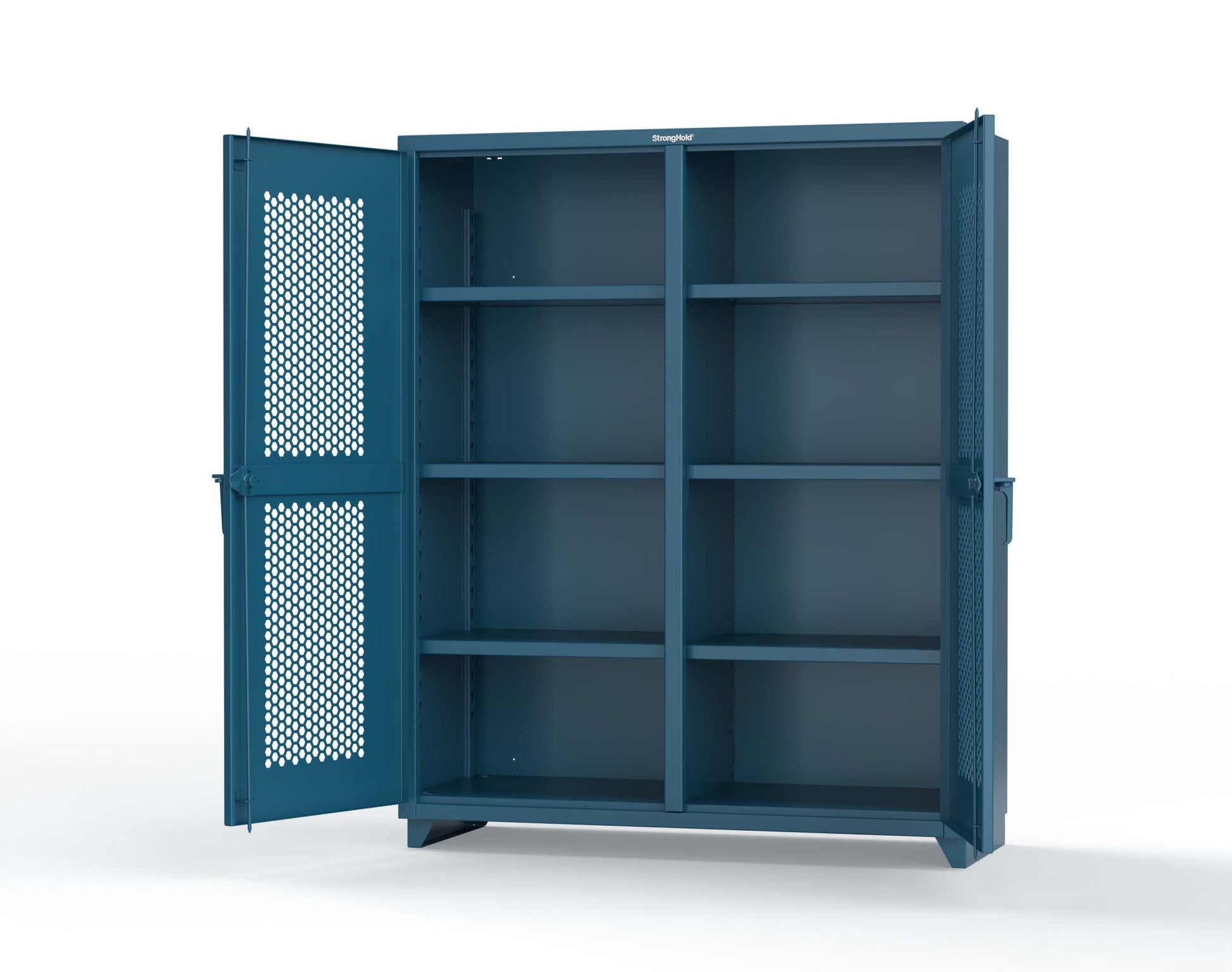 Extra Heavy Duty 14 GA Double Shift Ventilated (Hex) Cabinet with 6 Shelves - 60 In. W x 24 In. D x 75 In. H - 56-DS-H-246-L-5001