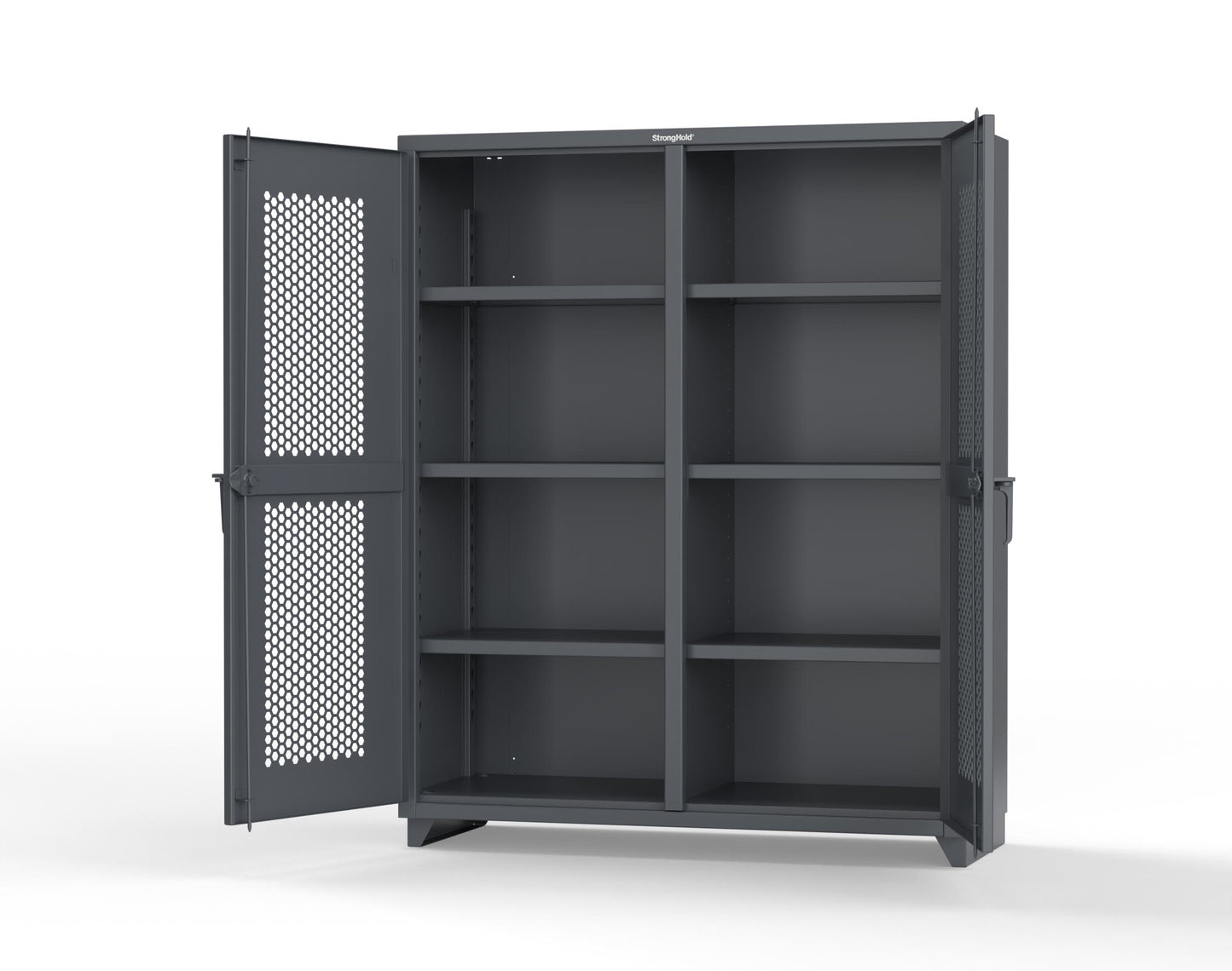 Extra Heavy Duty 14 GA Double Shift Ventilated (Hex) Cabinet with 6 Shelves - 60 In. W x 24 In. D x 75 In. H - 56-DS-H-246-L-7024