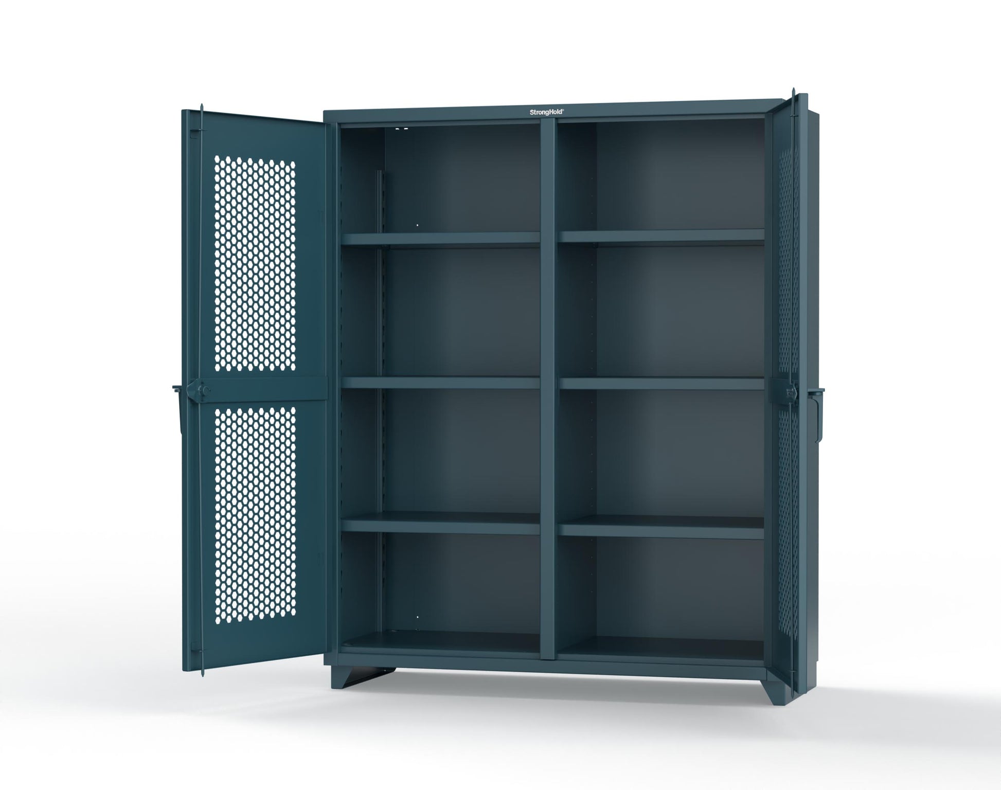 Extra Heavy Duty 14 GA Double Shift Ventilated (Hex) Cabinet with 6 Shelves - 60 In. W x 24 In. D x 75 In. H - 56-DS-H-246-L-5001