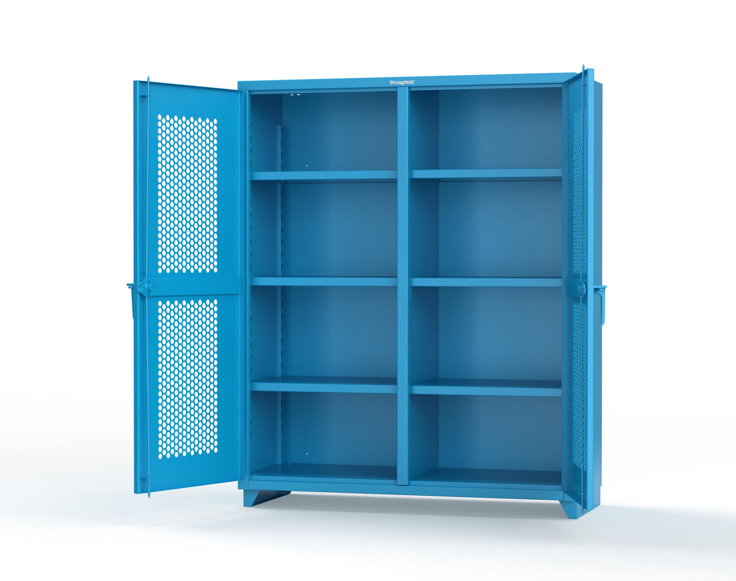 Extra Heavy Duty 14 GA Double Shift Ventilated (Hex) Cabinet with 6 Shelves - 60 In. W x 24 In. D x 75 In. H - 56-DS-H-246-L-5012