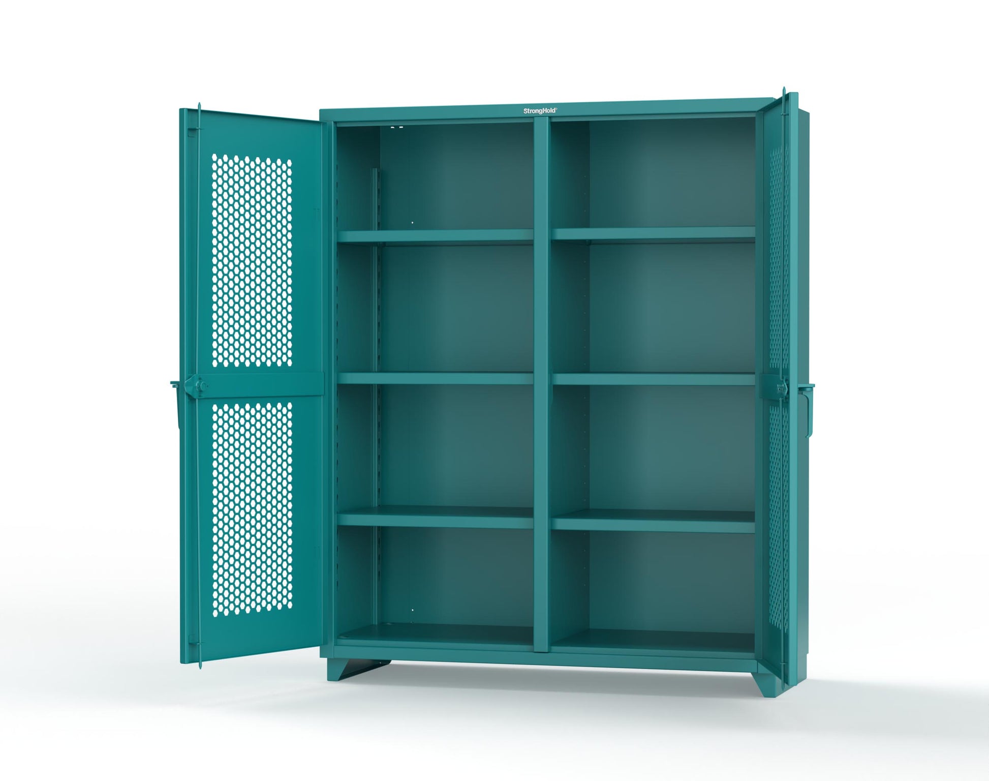 Extra Heavy Duty 14 GA Double Shift Ventilated (Hex) Cabinet with 6 Shelves - 60 In. W x 24 In. D x 75 In. H - 56-DS-H-246-L-5021