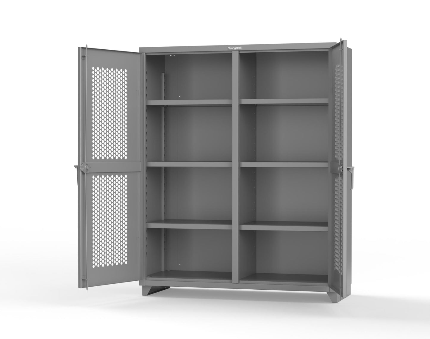 Extra Heavy Duty 14 GA Double Shift Ventilated (Hex) Cabinet with 6 Shelves - 60 In. W x 24 In. D x 75 In. H - 56-DS-H-246-L-7037