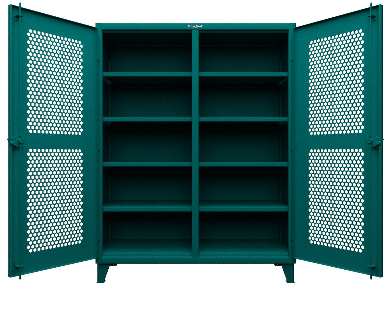 Extreme Duty 12 GA Ventilated (Hex) Double Shift Cabinet with 8 Shelves - 60 In. W x 24 In. D x 78 In. H