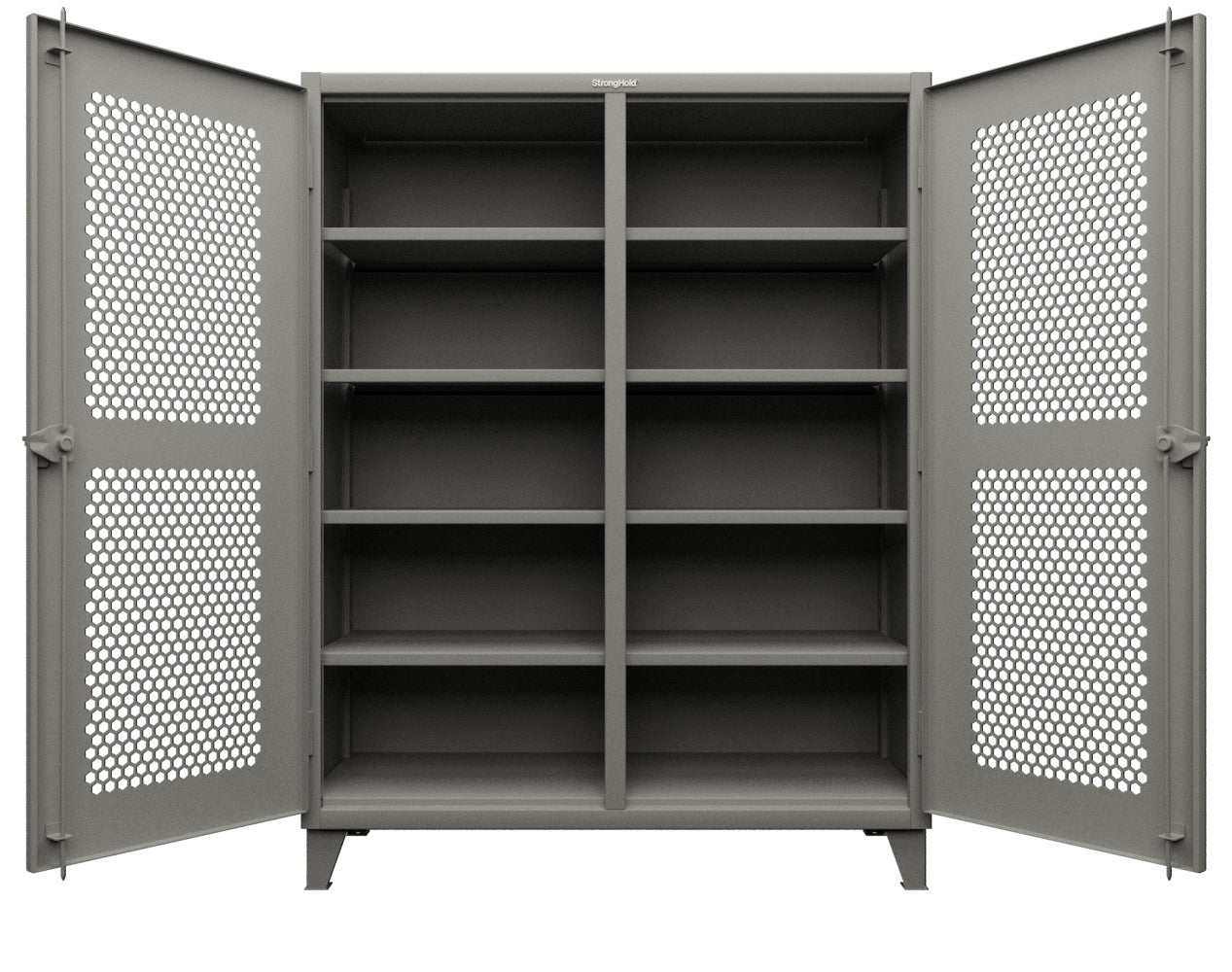 Extreme Duty 12 GA Ventilated (Hex) Double Shift Cabinet with 8 Shelves - 60 In. W x 24 In. D x 78 In. H