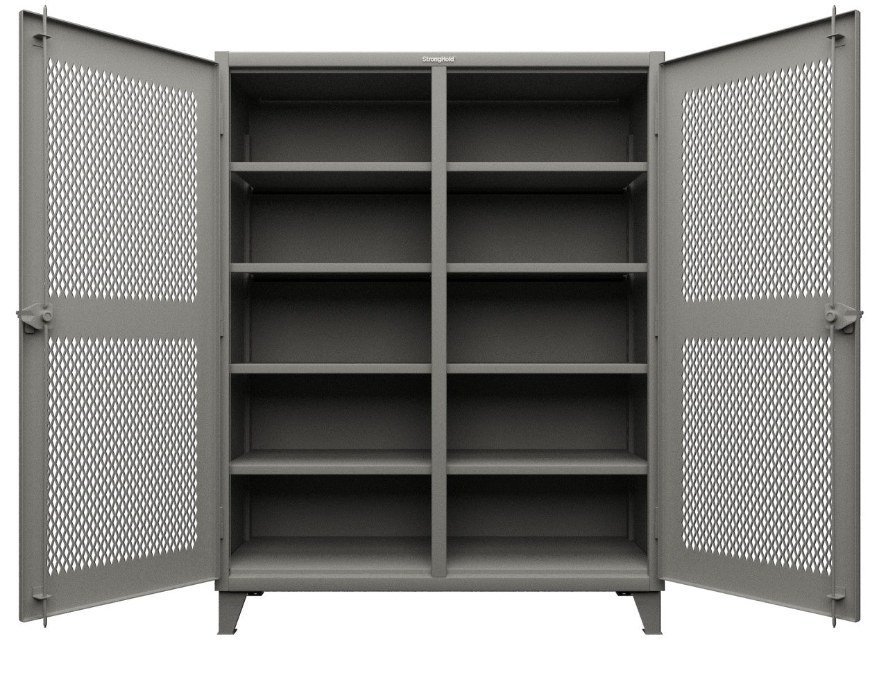 Extreme Duty 12 GA Ventilated (Diamond) Double Shift Cabinet with 8 Shelves - 60 In. W x 24 In. D x 78 In. H