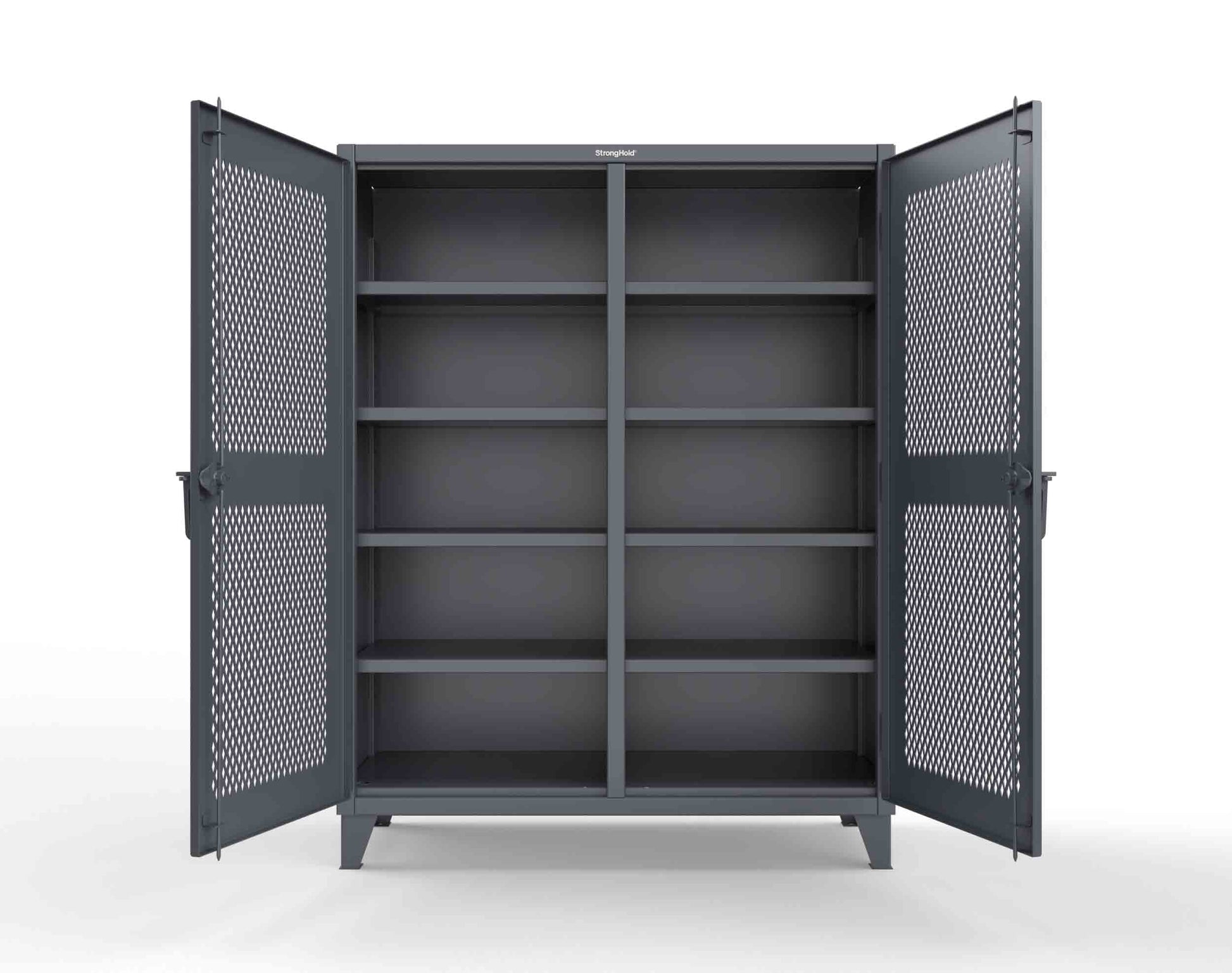 Extreme Duty 12 GA Ventilated (Diamond) Double Shift Cabinet with 8 Shelves - 60 In. W x 24 In. D x 78 In. H - 56-DS-V-248-7024