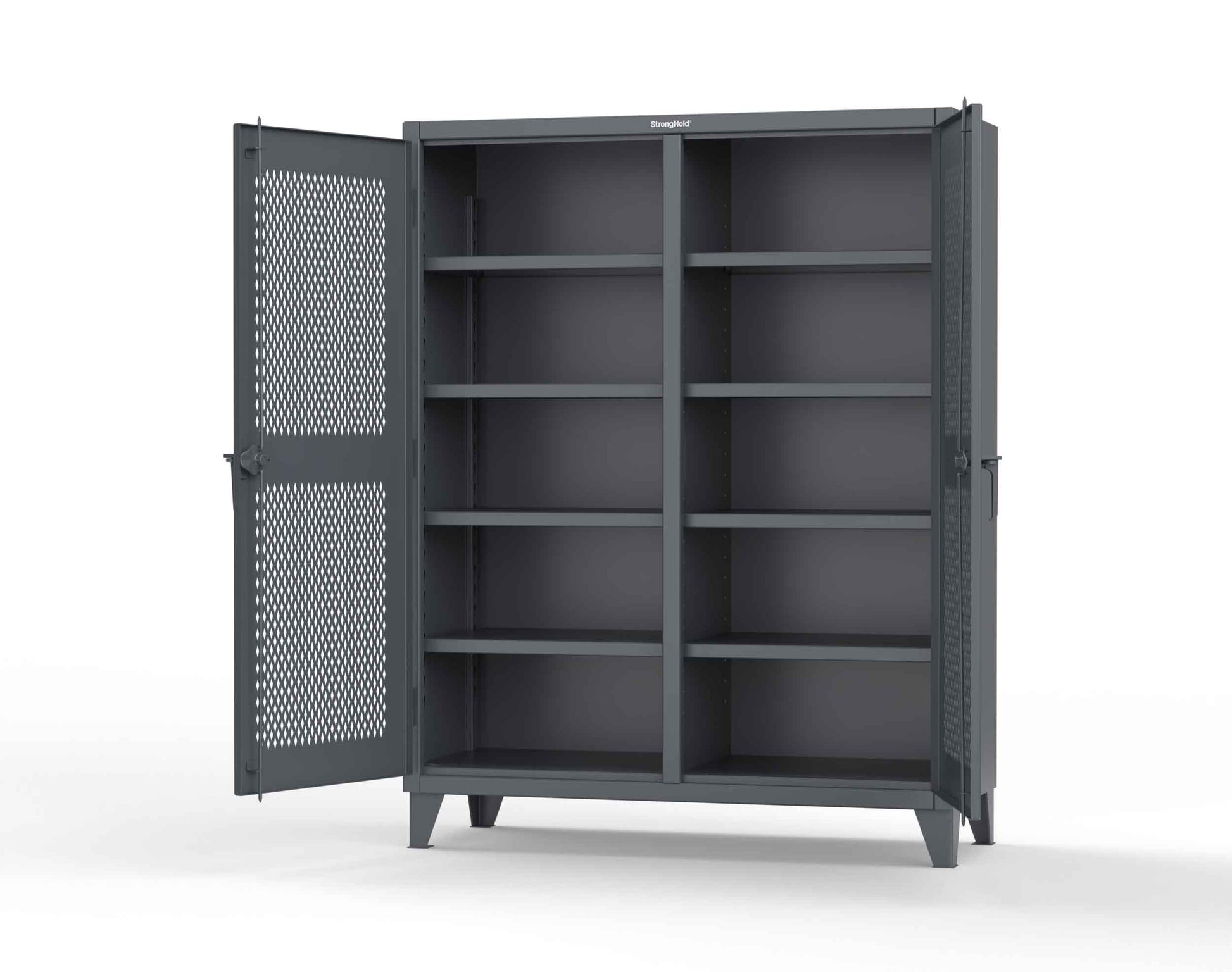 Extreme Duty 12 GA Ventilated (Diamond) Double Shift Cabinet with 8 Shelves - 60 In. W x 24 In. D x 78 In. H - 56-DS-V-248-7024