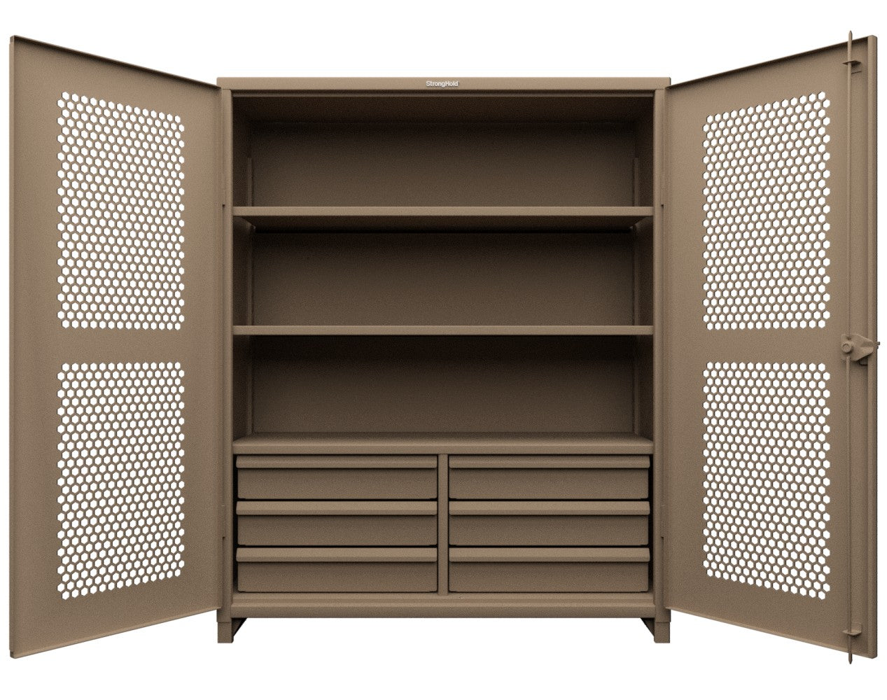 Extra Heavy Duty 14 GA Ventilated (Hex) Cabinet with 6 Half-Width Drawers, 3 Shelves - 60 In. W x 24 In. D x 75 In. H