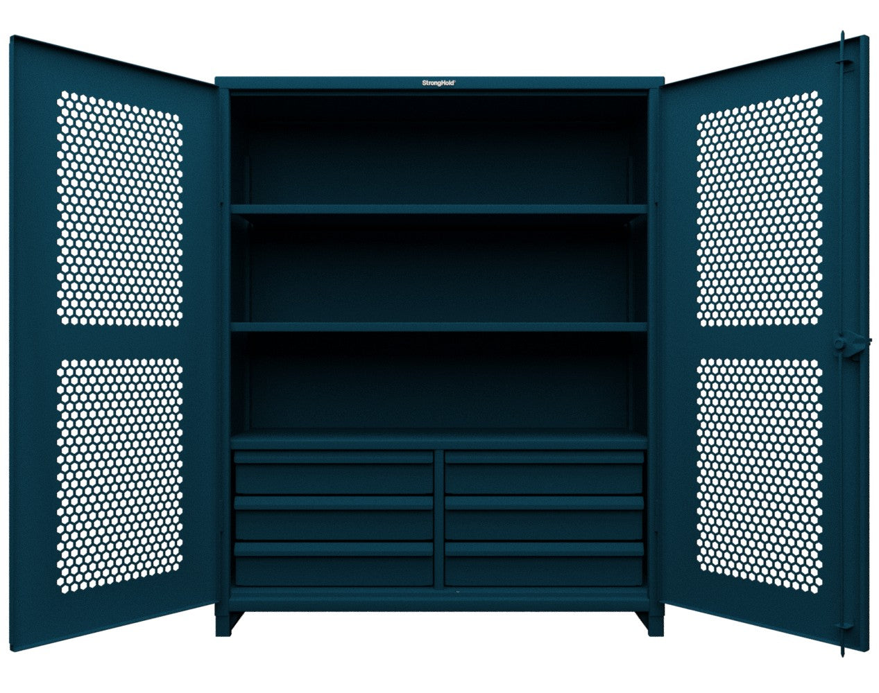 Extra Heavy Duty 14 GA Ventilated (Hex) Cabinet with 6 Half-Width Drawers, 3 Shelves - 60 In. W x 24 In. D x 75 In. H