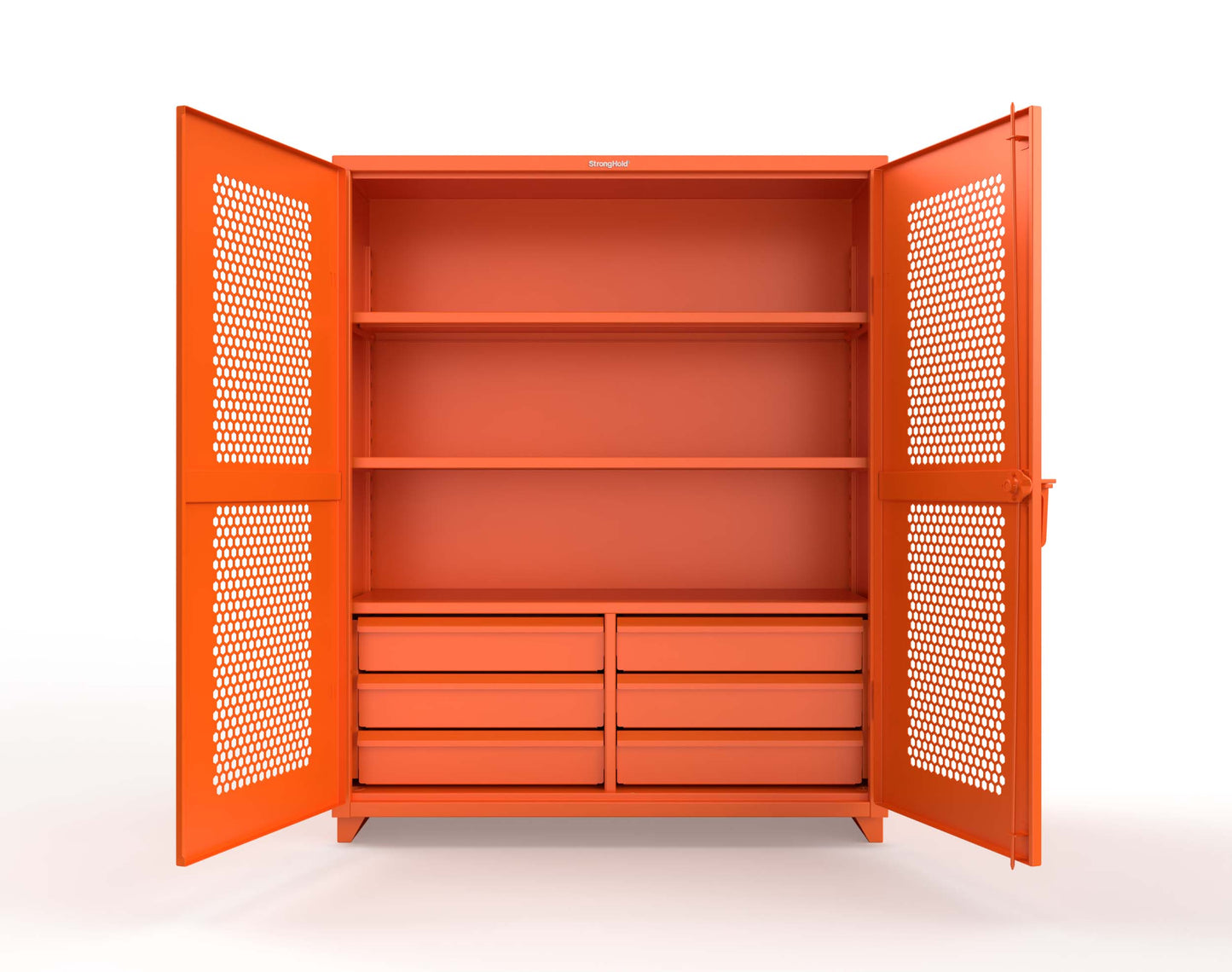 Extra Heavy Duty 14 GA Ventilated (Hex) Cabinet with 6 Half-Width Drawers, 3 Shelves - 60 In. W x 24 In. D x 75 In. H - 56-H-243-6/5DB-L-2009
