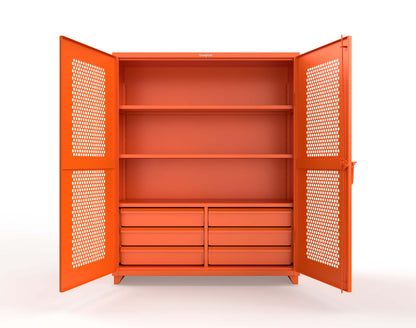 Extra Heavy Duty 14 GA Ventilated (Hex) Cabinet with 6 Half-Width Drawers, 3 Shelves - 60 In. W x 24 In. D x 75 In. H - 56-H-243-6/5DB-L-2009