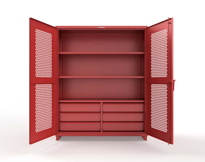 Extra Heavy Duty 14 GA Ventilated (Hex) Cabinet with 6 Half-Width Drawers, 3 Shelves - 60 In. W x 24 In. D x 75 In. H - 56-H-243-6/5DB-L-3001