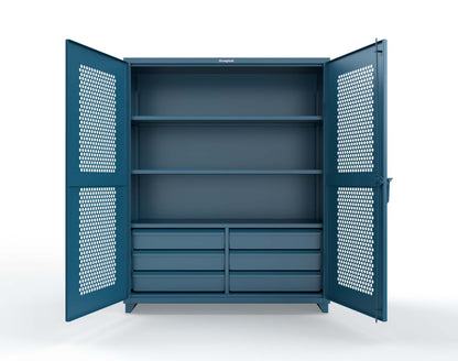 Extra Heavy Duty 14 GA Ventilated (Hex) Cabinet with 6 Half-Width Drawers, 3 Shelves - 60 In. W x 24 In. D x 75 In. H - 56-H-243-6/5DB-L-5001