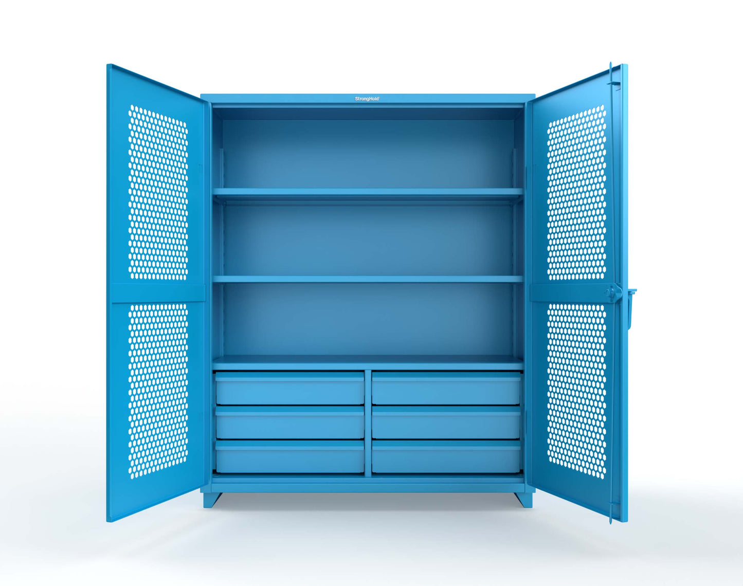 Extra Heavy Duty 14 GA Ventilated (Hex) Cabinet with 6 Half-Width Drawers, 3 Shelves - 60 In. W x 24 In. D x 75 In. H - 56-H-243-6/5DB-L-5012