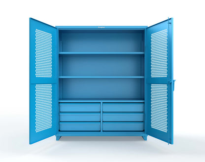 Extra Heavy Duty 14 GA Ventilated (Hex) Cabinet with 6 Half-Width Drawers, 3 Shelves - 60 In. W x 24 In. D x 75 In. H - 56-H-243-6/5DB-L-5012