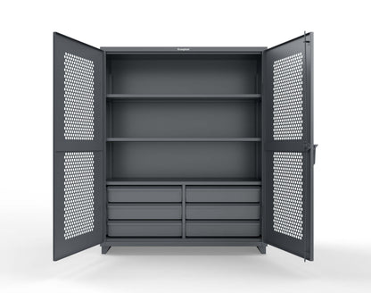 Extra Heavy Duty 14 GA Ventilated (Hex) Cabinet with 6 Half-Width Drawers, 3 Shelves - 60 In. W x 24 In. D x 75 In. H - 56-H-243-6/5DB-L-7024