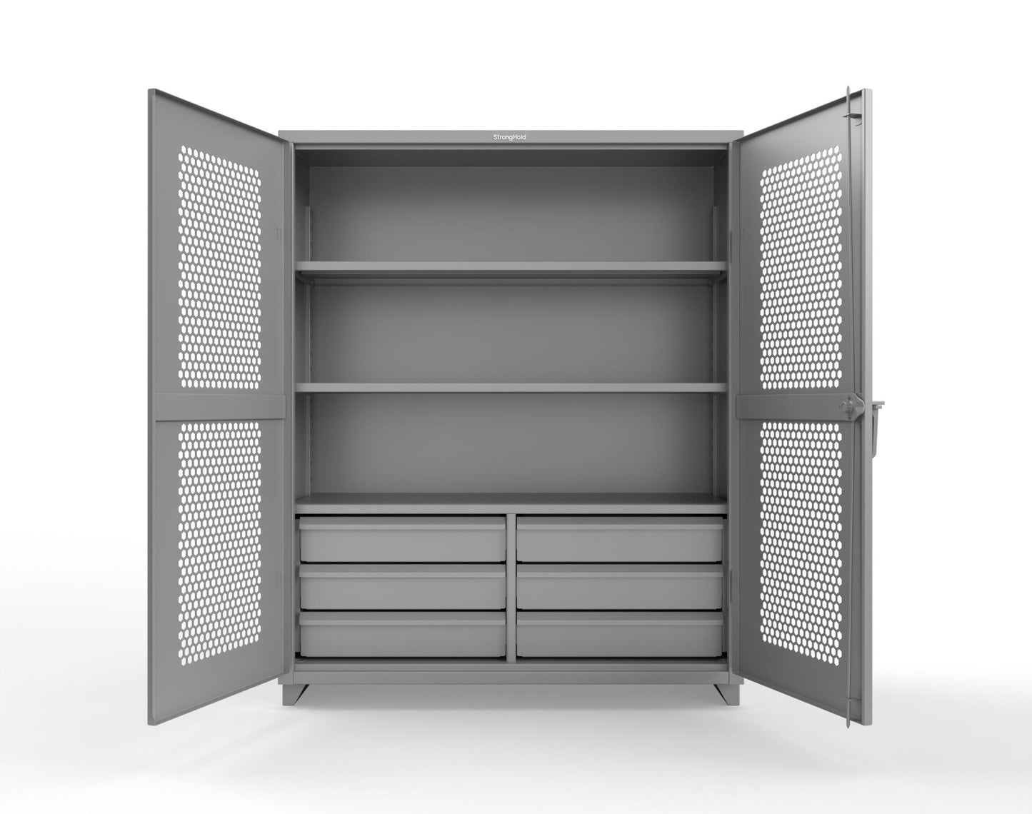 Extra Heavy Duty 14 GA Ventilated (Hex) Cabinet with 6 Half-Width Drawers, 3 Shelves - 60 In. W x 24 In. D x 75 In. H - 56-H-243-6/5DB-L-7037