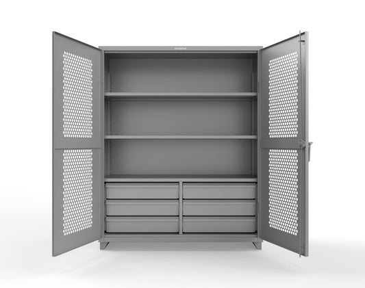 Extra Heavy Duty 14 GA Ventilated (Hex) Cabinet with 6 Half-Width Drawers, 3 Shelves - 60 In. W x 24 In. D x 75 In. H - 56-H-243-6/5DB-L-7037
